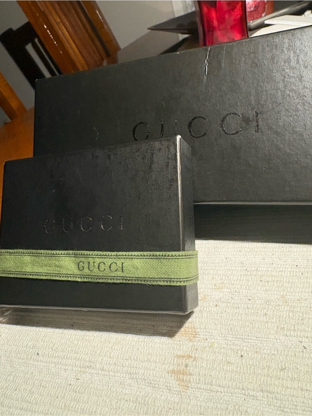 Gucci Black Jewelry Box with Green Ribbon Accent